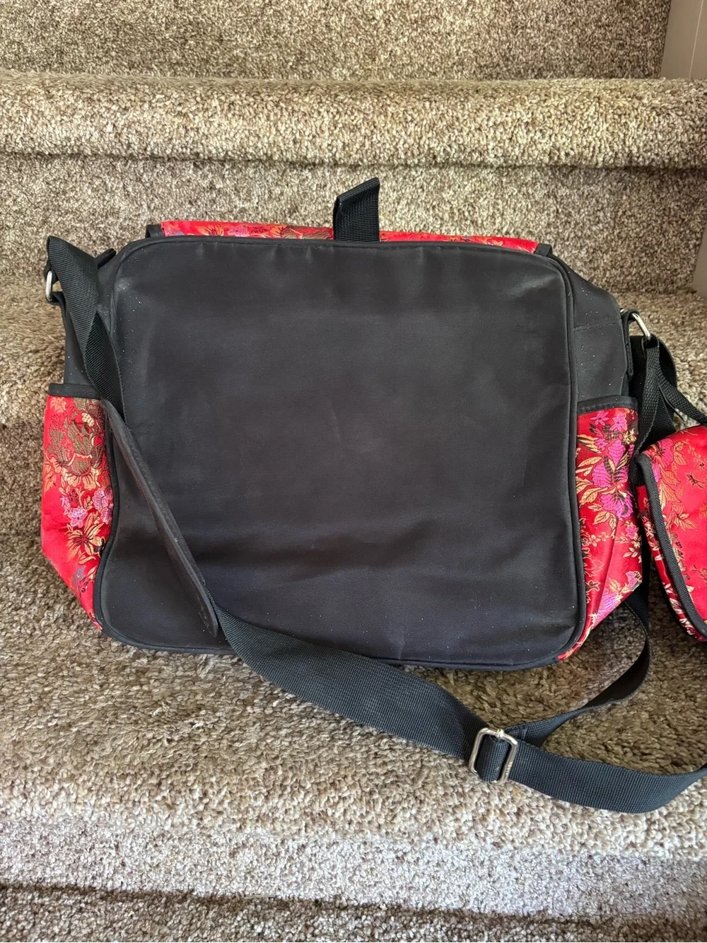 Red Floral Crossbody Messenger Bag